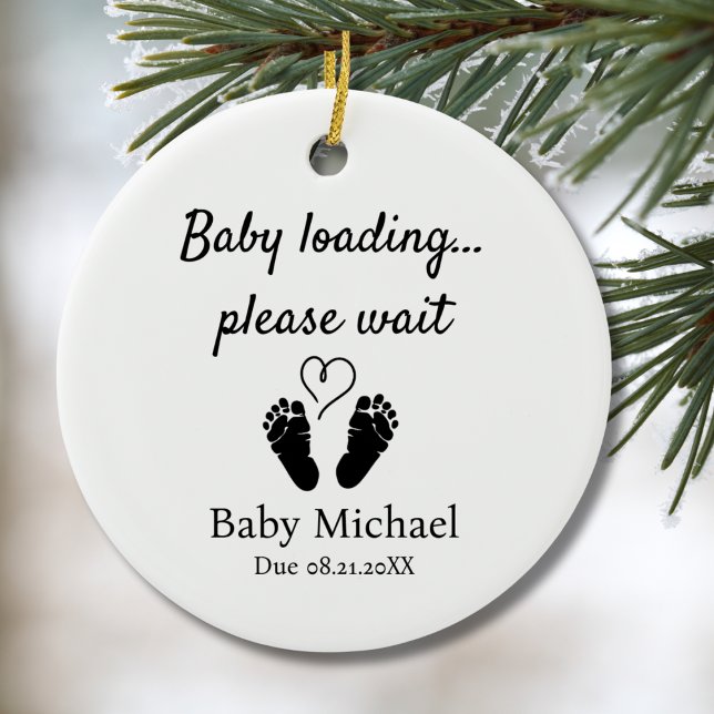 Ornamento De Cerâmica Pregnancy Announcement Baby Loading Please Wait  (Criador carregado)