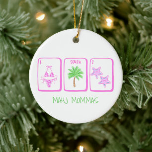 Ornamento De Cerâmica Preppy MAHJ MAMÃES de Praia Mahjong Personalizado