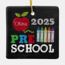 Ornamento De Cerâmica Preschool 2025 Chalkboard Name Ornament