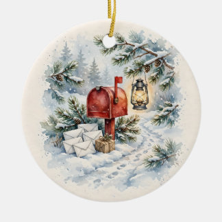 Ornamento De Cerâmica Presente Caixa de Correio de Natal Aquarela Letras