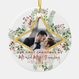 Ornamento De Cerâmica Presente casado primeiro Natal da foto