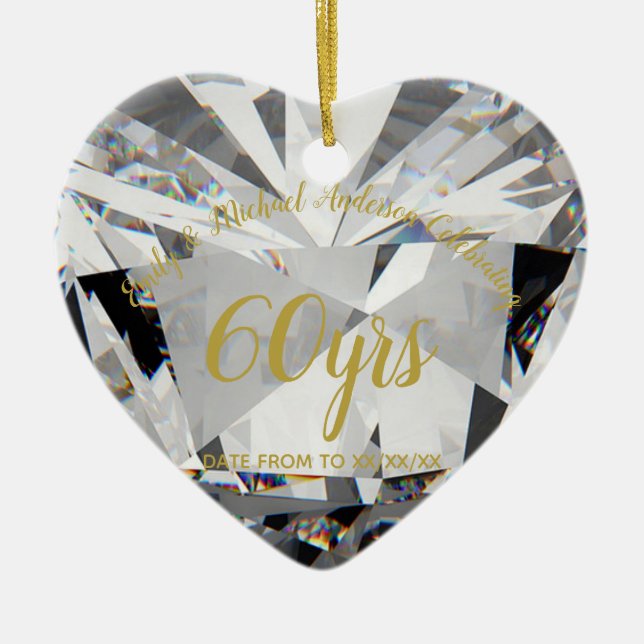 Ornamento De Cerâmica Presente de 60 anos de Diamante de Casamento Diama (Frente)