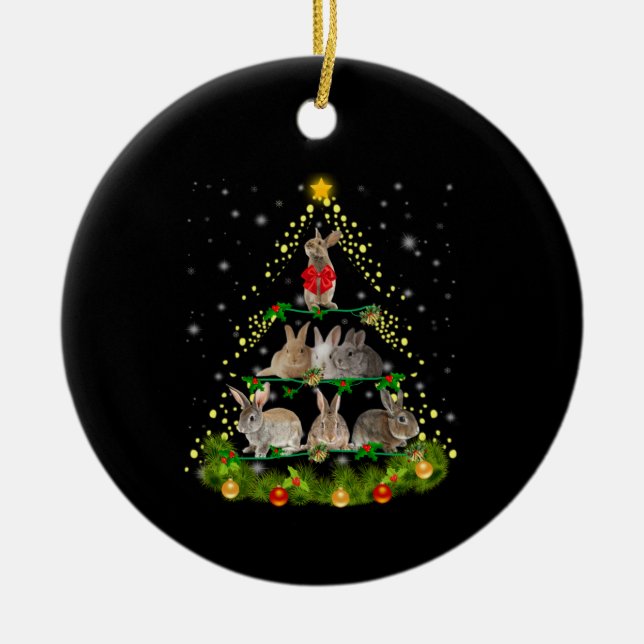 Ornamento De Cerâmica Presente de Bunny| Fita de Natal Bunny Coelho (Frente)