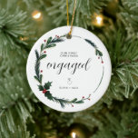 Ornamento De Cerâmica Presente de Casal Personalizado Envolvido no Prime<br><div class="desc">Primeiro Natal juntos Personalizado Ornament Celebre seu primeiro Natal como um casal engajado com uma bela e significativa manutenção! Este ornamento personalizado foi projetado para capturar a alegria e o amor desse marco especial.</div>