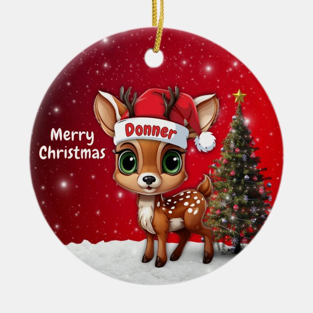 Ornamento De Cerâmica Presente de cervo bebê, cervo, corça, rena🦌 🎄 (Frente)