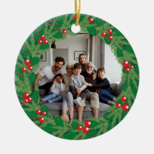 Ornamento De Cerâmica Presente de Coroa de Natal de Azevinho com Foto de