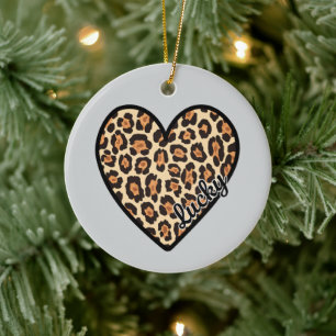 Ornamento De Cerâmica Presente de Dia de os namorados Coração Leopardo B