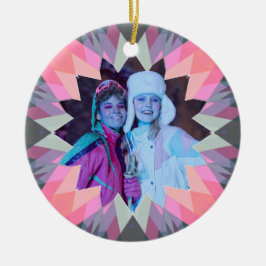 Ornamento De Cerâmica Presente de Foto da Família Estrela de Natal Rosa 