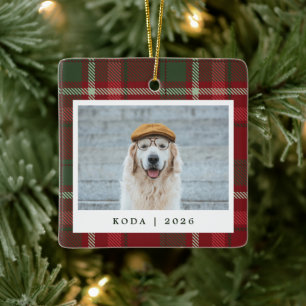 Ornamento De Cerâmica Presente de Foto de Cachorro Tartan Natal