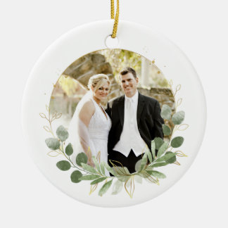Ornamento De Cerâmica Presente de Foto de Recém-Casados Elegante Branco