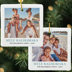 Ornamento De Cerâmica Presente de Foto Férias na Praia Natal 2 Lados