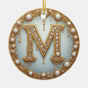 Ornamento De Cerâmica Presente de Inicial de Monograma M para Namorada