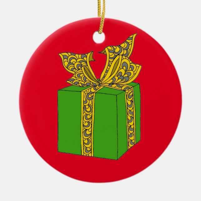 Ornamento De Cerâmica Presente de Natal (Frente)