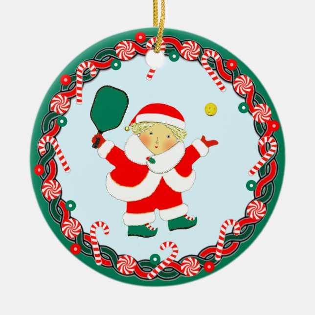 Ornamento De Cerâmica Presente de Natal Colecionável de Pickleball (Frente)