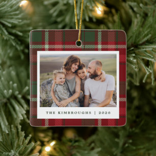 Ornamento De Cerâmica Presente de Natal com Foto de Xadrez Escocês