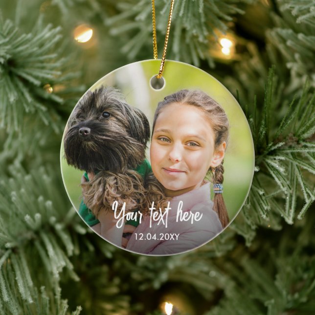 Ornamento De Cerâmica Presente de Natal com Texto Personalizado Foto (Árvore)