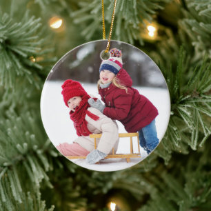 Ornamento De Cerâmica Presente de Natal da Família com Foto dos Netos