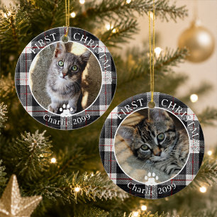 Ornamento De Cerâmica Presente de Natal de Gato Plaid Primeira Foto