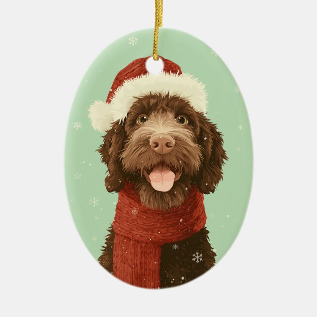 Ornamento De Cerâmica Presente de Natal de Labradoodle de Chocolate (Frente)