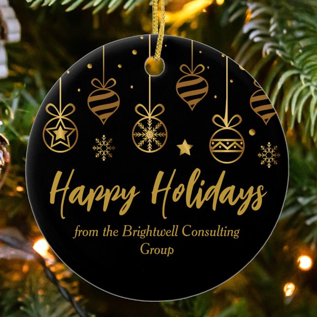 Ornamento De Cerâmica Presente de Natal de Negócios Dourado Preto Elegan (Criador carregado)