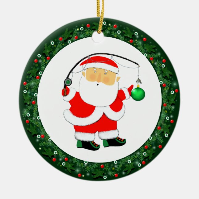 Ornamento De Cerâmica Presente de Natal de Pesca (Frente)