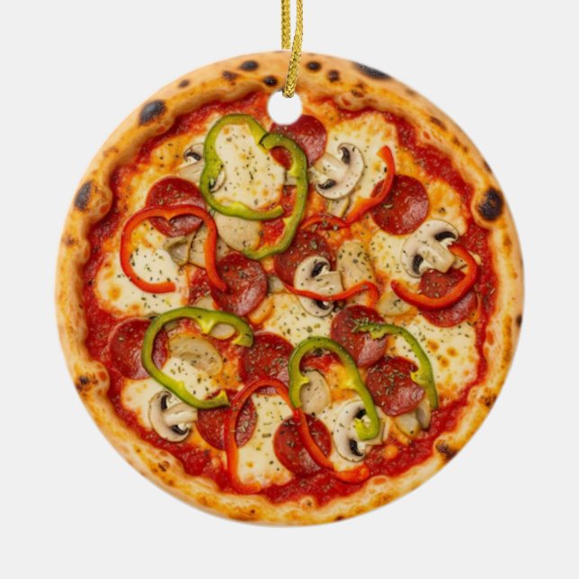 Ornamento De Cerâmica Presente de Natal de Pizza, Comida Divertida, Pres (Frente)