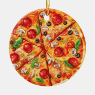 Ornamento De Cerâmica Presente de Natal de Pizza, Comida Divertida, Pres