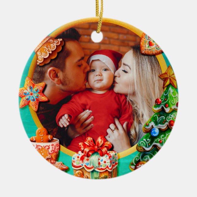 Ornamento De Cerâmica Presente de Natal do Bebê com Nome Personalizado (Frente)