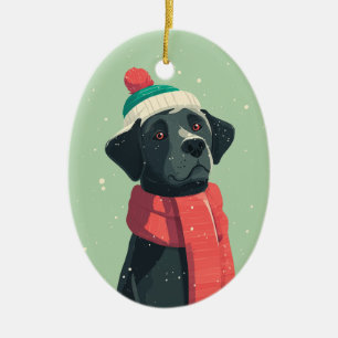 Ornamento De Cerâmica Presente de Natal do Black Lab