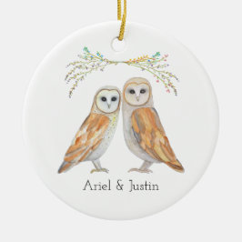 Ornamento De Cerâmica Presente de Natal do Casal do Barn Owl Elegante