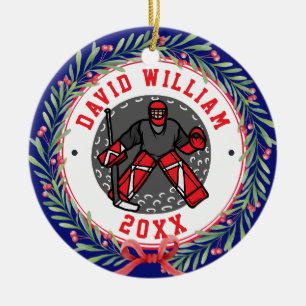 Ornamento De Cerâmica Presente de Natal do Jogador de Hóquei em Gelo Per