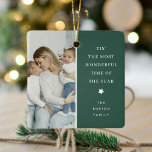 Ornamento De Cerâmica Presente de Natal do Modern 2 Photo Keepsaokt<br><div class="desc">Presente personalizado para Enfeites de natal de 2 fotos - Design apresenta 2 das suas fotos mais favoritas,  um bloco verde festivo que pode ser mudado para qualquer cor,  o texto - Esta é a época mais maravilhosa do ano! com uma pequena estrela e um nome de família bonitos.</div>