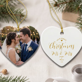 Ornamento De Cerâmica Presente de Natal dos Recém-Casados com Nome Perso