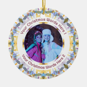 Ornamento De Cerâmica Presente de Natal Personalizado Amarelo Roxo com F