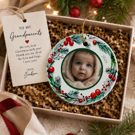 Ornamento De Cerâmica Presente de Natal Personalizado com Foto do Bebê p