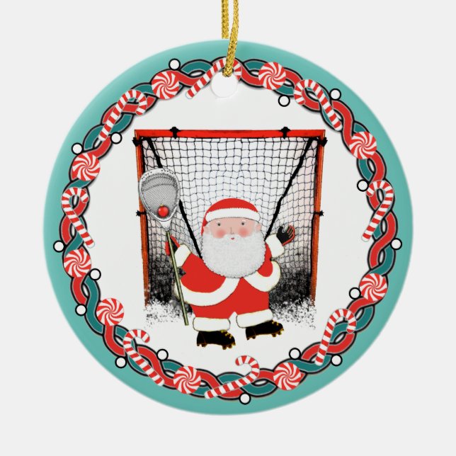 Ornamento De Cerâmica Presente de Natal Personalizado Lacrosse Goalie (Frente)