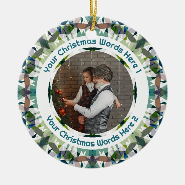 Ornamento De Cerâmica Presente de Natal Personalizado Verde Marrom com F (Frente)