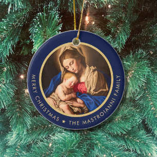 Ornamento De Cerâmica Presente de Natal Religioso Madonna e Criança Cató