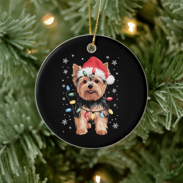 Ornamento De Cerâmica Presente de Natal Yorkie Cachorro Long Xmas (Árvore)