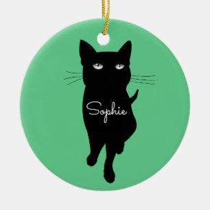 Ornamento De Cerâmica Presente de nome personalizado felino de gato negr