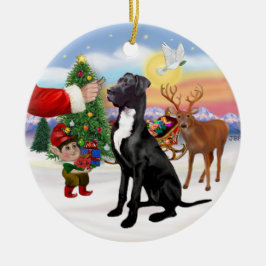 Ornamento De Cerâmica Presente de Papai Noel - Grande Dane preto