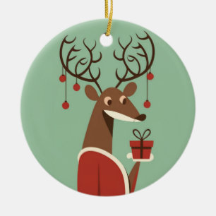 Ornamento De Cerâmica Presente de presente de rena de Natal minimalista