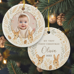 Ornamento De Cerâmica Presente de Primeiro Natal de Bebê Boho Woodland