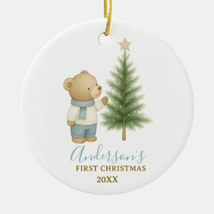 Ornamento De Cerâmica Presente de Primeiro Natal de Urso para Bebê Menin