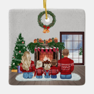 Ornamento De Cerâmica Presente de Retrato de Família de Natal Personaliz