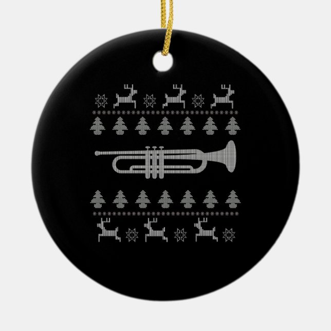 Ornamento De Cerâmica Presente de Trompete de Natal (Frente)