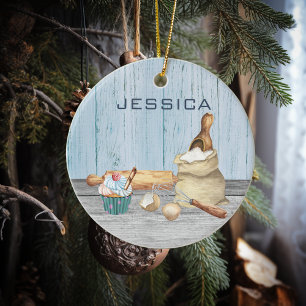 Ornamento De Cerâmica Presente do Assar de Baking de Nome Monograma