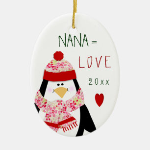 Ornamento De Cerâmica Presente do Natal do pinguim de NANA do amor