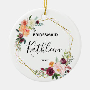 Ornamento De Cerâmica Presente Floral Personalizado de Bridesmaid