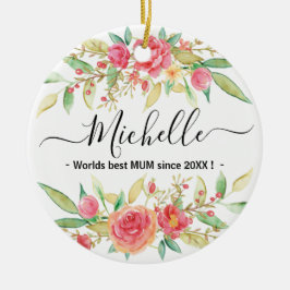 Ornamento De Cerâmica Presente lateral para mãe, nome e texto personaliz